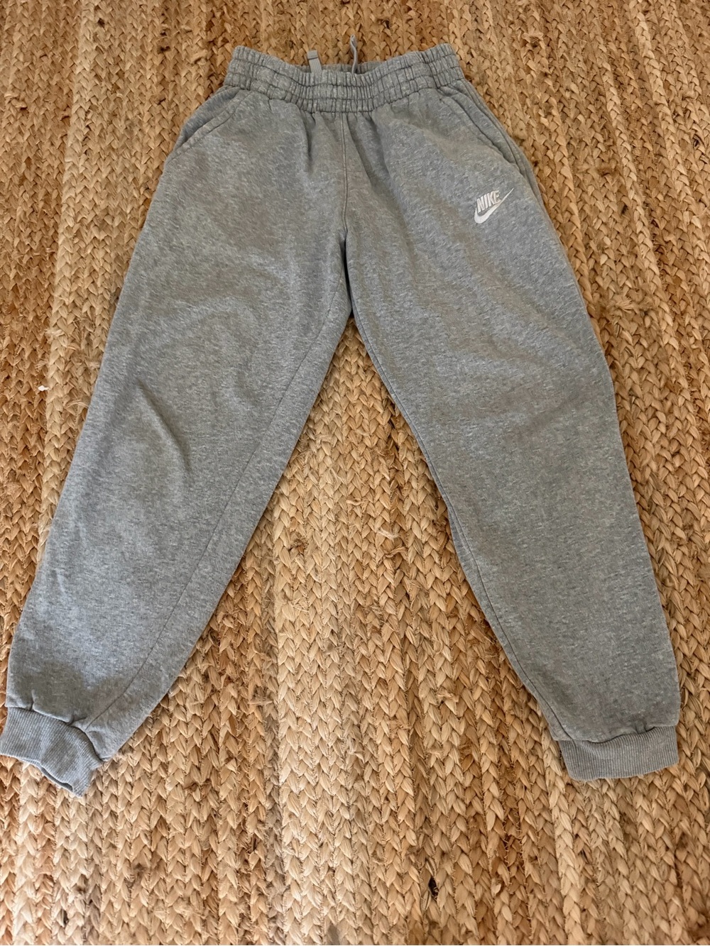 Nike Gray Kids Fleece Joggers with White Swoosh